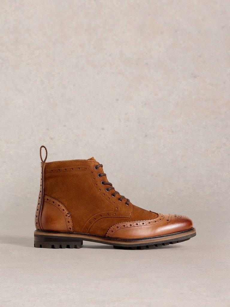 Arlo Brogue Leather Boot in MID TAN - LIFESTYLE