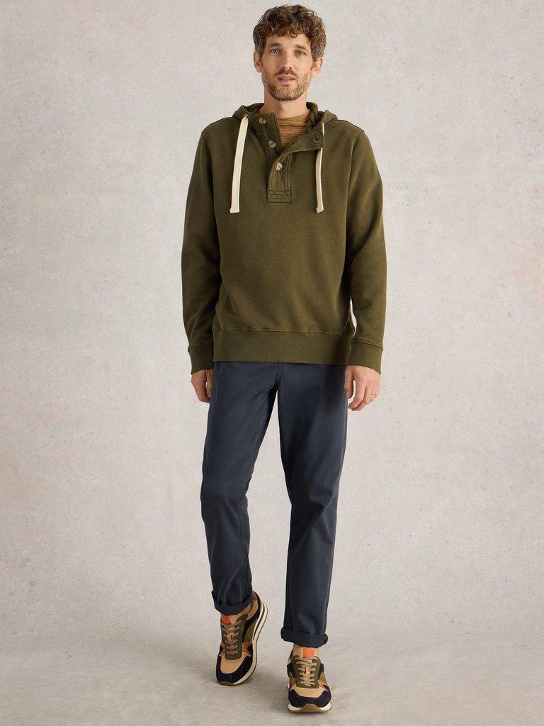 Brampton Overhead Hoodie in KHAKI GRN - MODEL FRONT