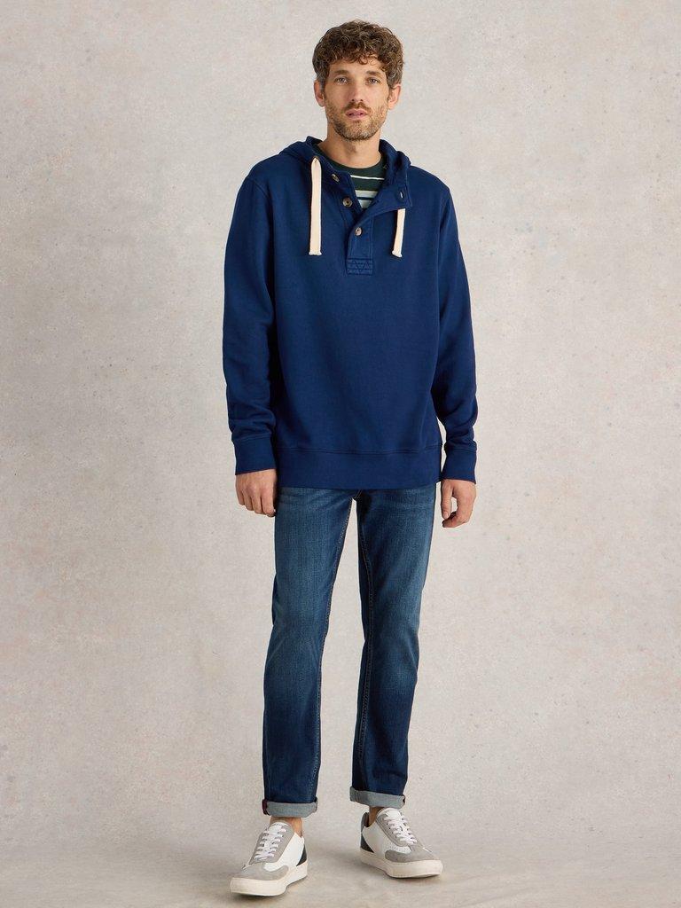 Brampton Overhead Hoodie in MID BLUE - MODEL FRONT