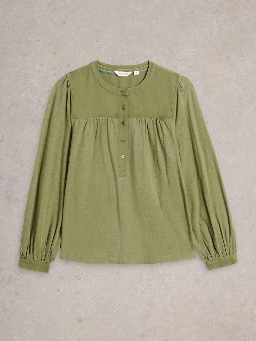 ELOISE MIX SHIRT in KHAKI GRN - FLAT FRONT