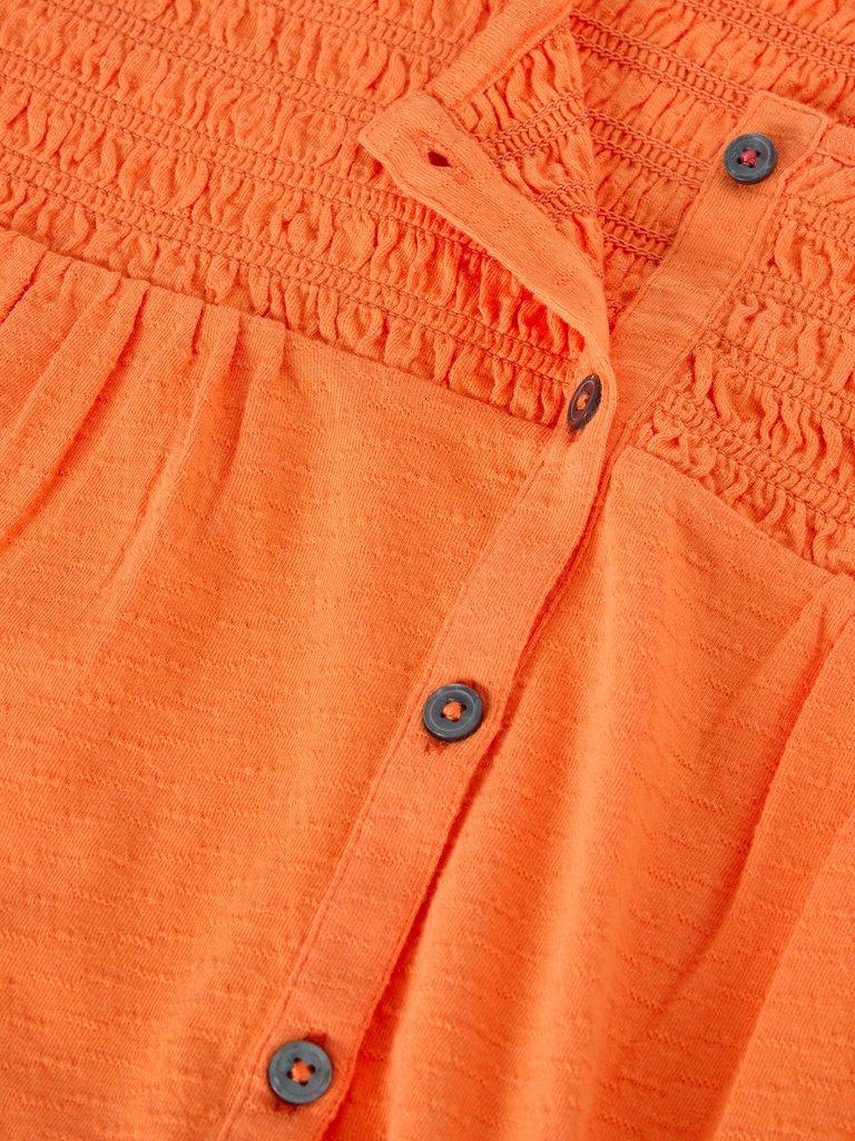 DANIELLA SHIRRED TOP in MID ORANGE - FLAT DETAIL