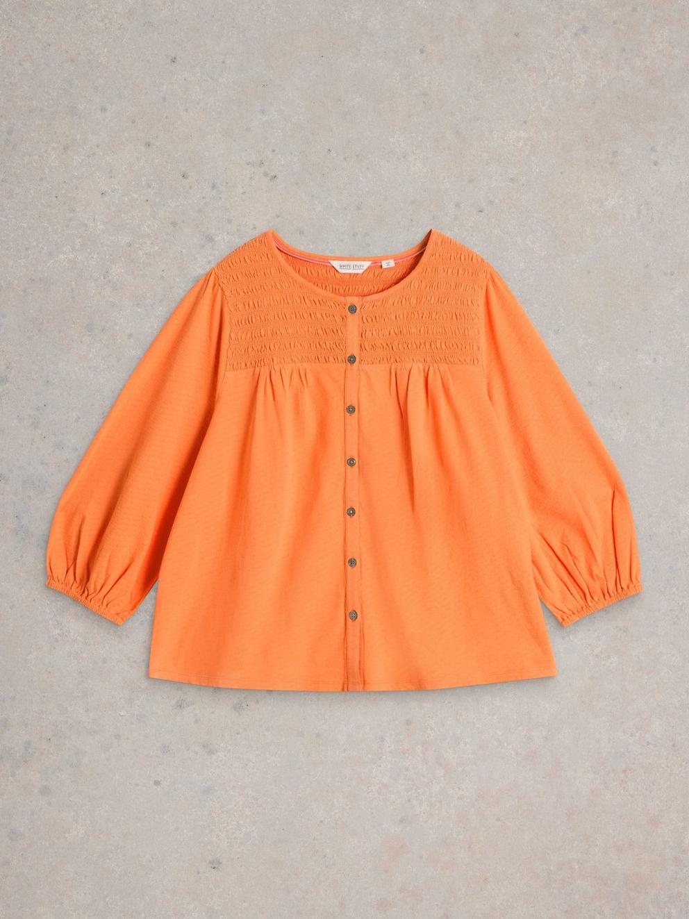 DANIELLA SHIRRED TOP in MID ORANGE - FLAT FRONT