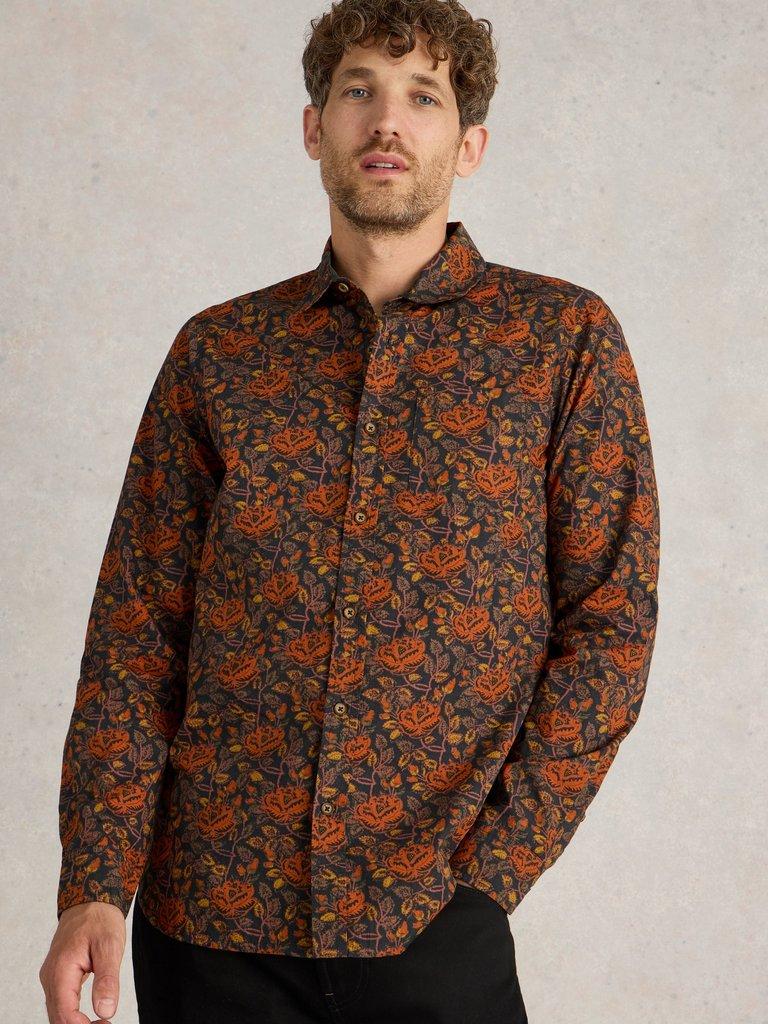 Block Floral Printed Shirt in BROWN MLT - MODEL DETAIL
