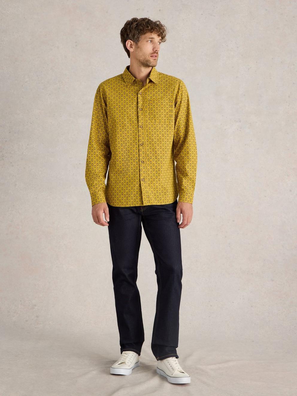 Tile Printed Shirt in YELLOW MLT - MODEL FRONT