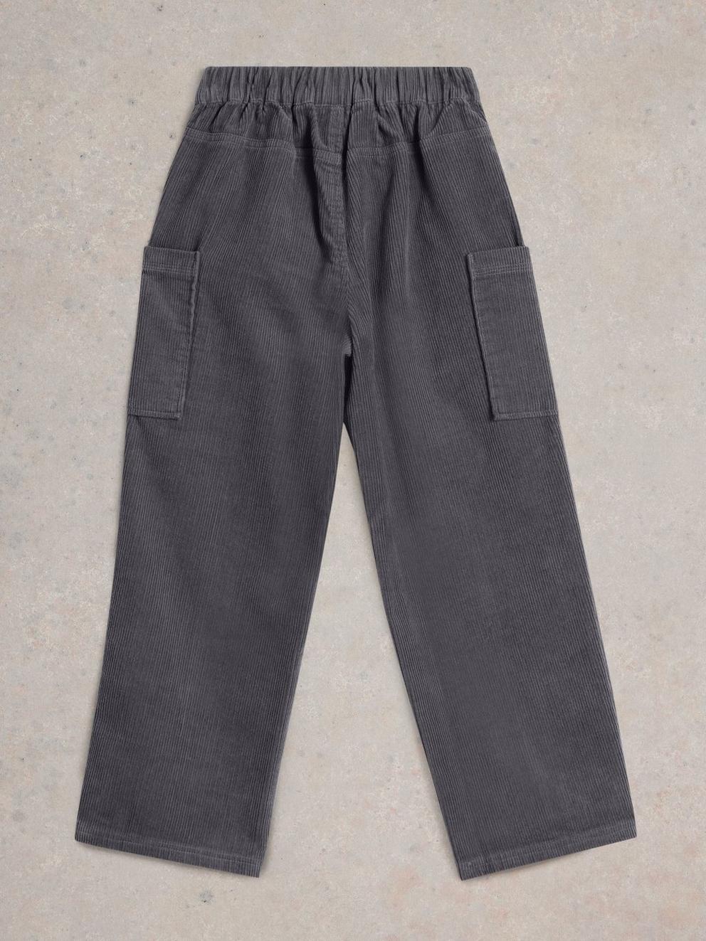 Cord Cargo Trouser in CHARC GREY - FLAT BACK