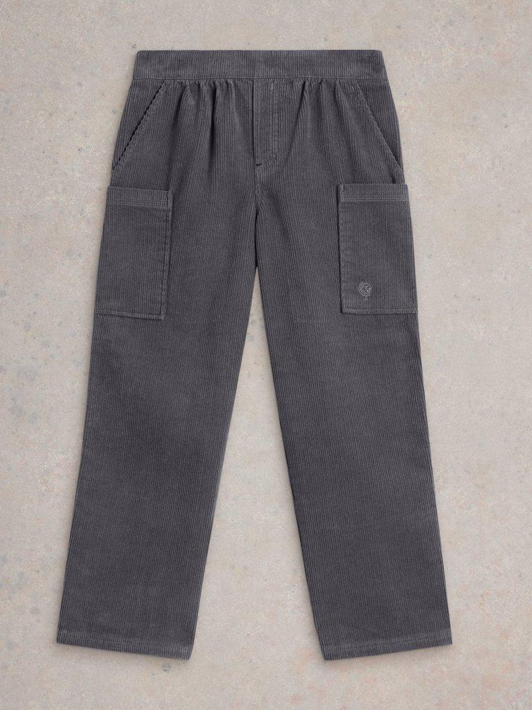 Cord Cargo Trouser in CHARC GREY - FLAT FRONT