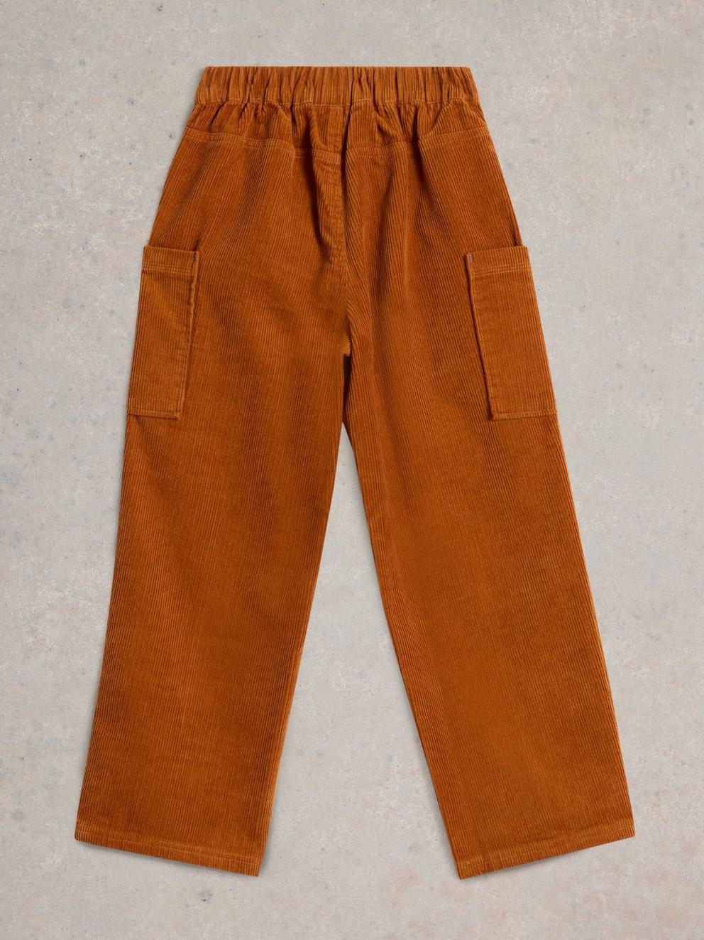 Cord Cargo Trouser in DK ORANGE - FLAT BACK