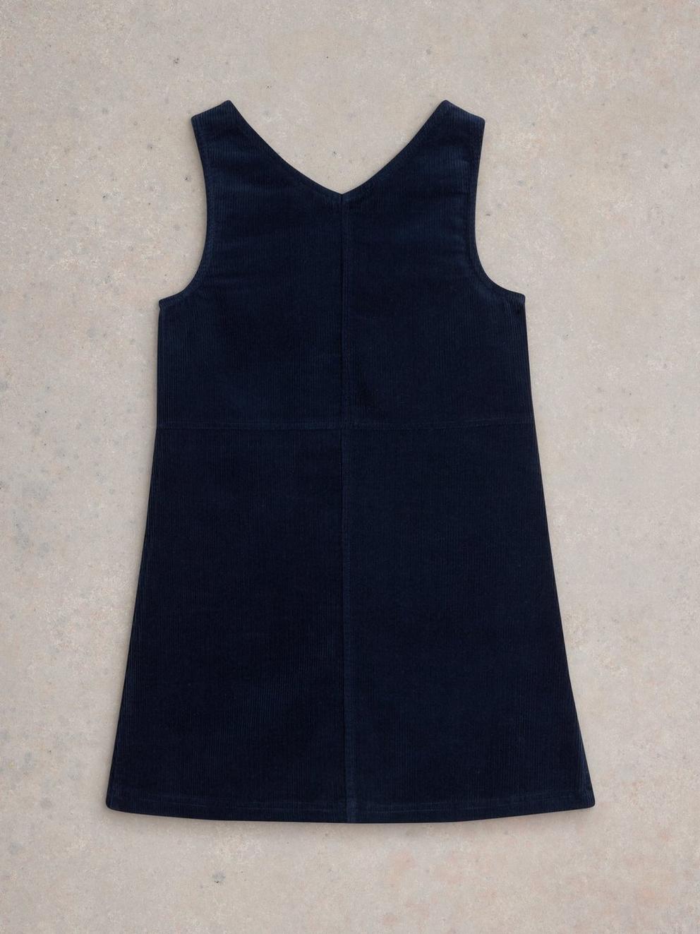 Girls Cord Pinafore in DARK NAVY - FLAT BACK