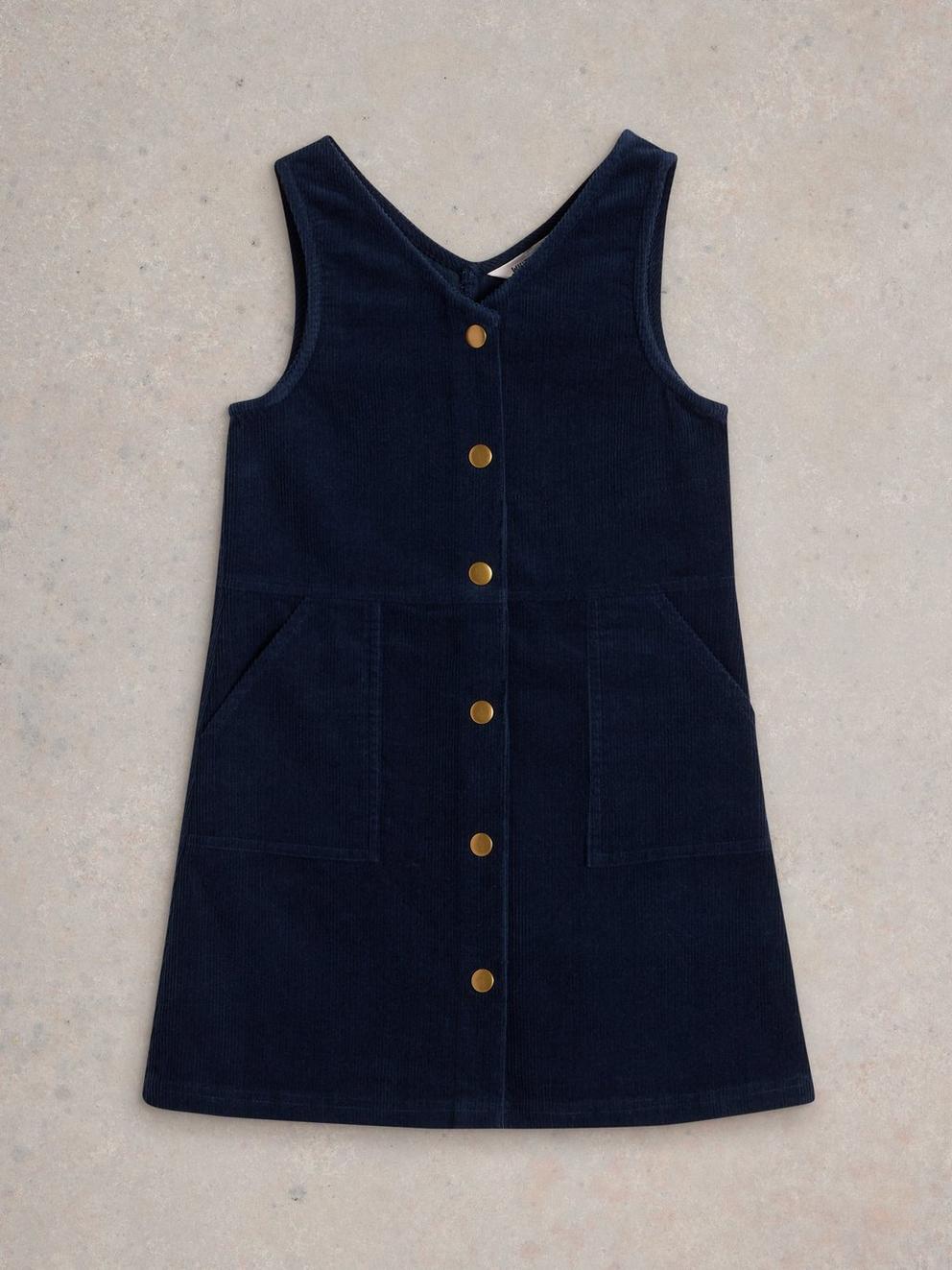 Girls Cord Pinafore in DARK NAVY - FLAT FRONT