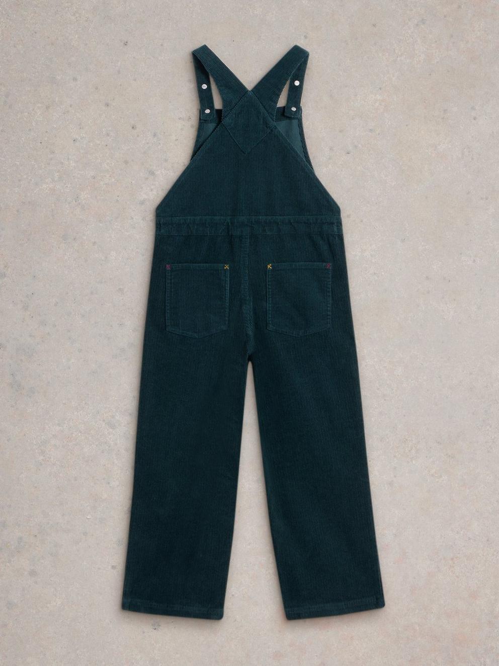 Girls Cord Dungaree in DK GREEN - FLAT BACK