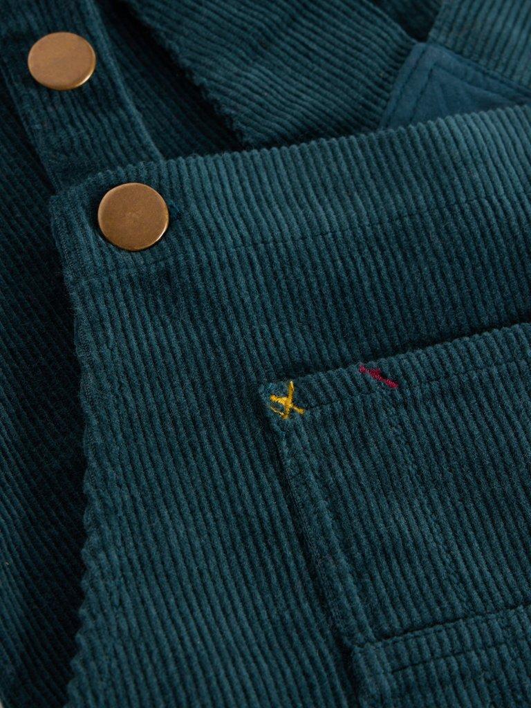 Girls Cord Dungaree in DK GREEN - FLAT DETAIL
