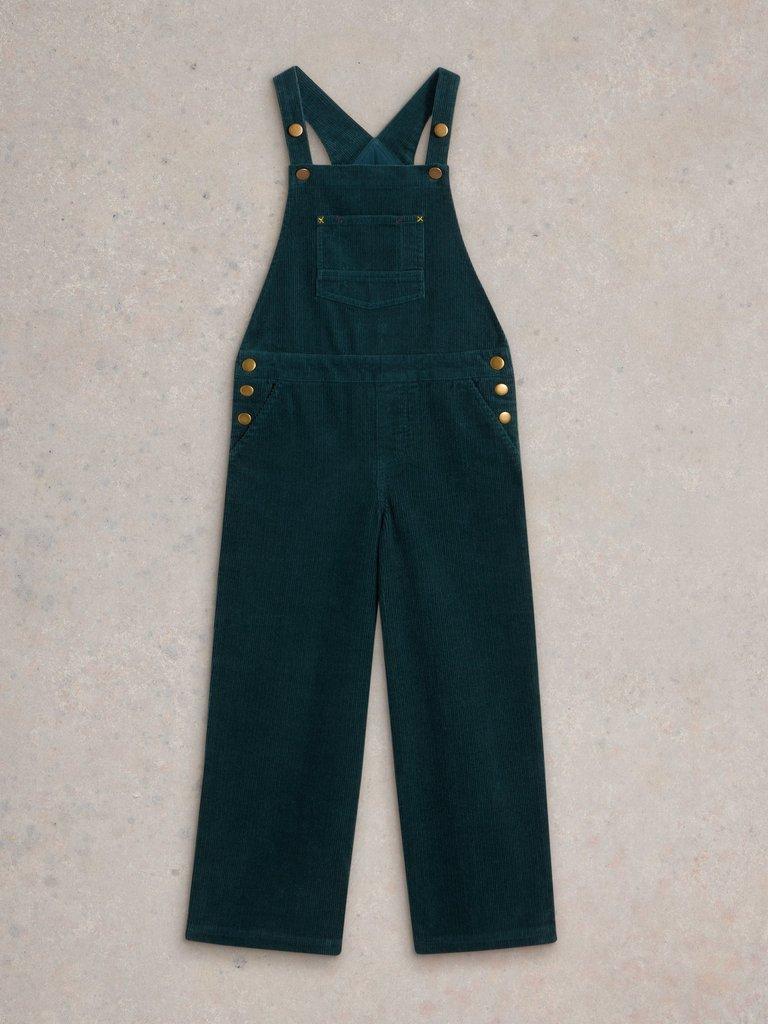 Girls Cord Dungaree in DK GREEN - FLAT FRONT