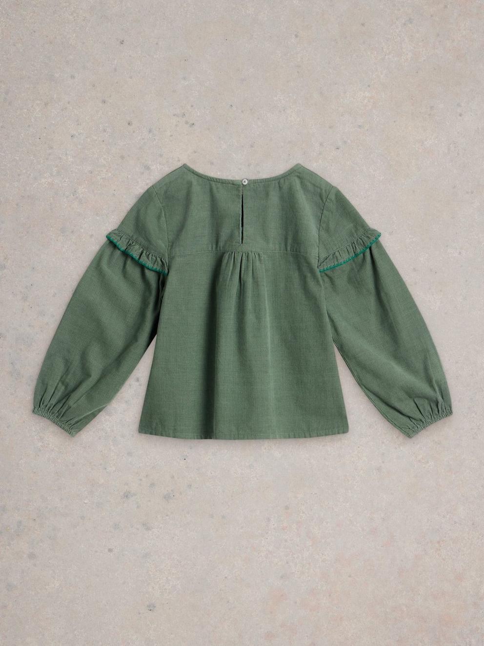 Girls Embroidered Needlecord Top in LGT TEAL - FLAT BACK