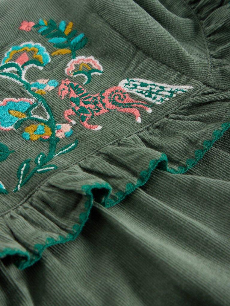 Girls Embroidered Needlecord Top in LGT TEAL - FLAT DETAIL