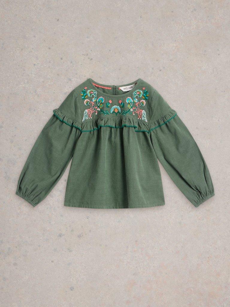 Girls Embroidered Needlecord Top in LGT TEAL - FLAT FRONT