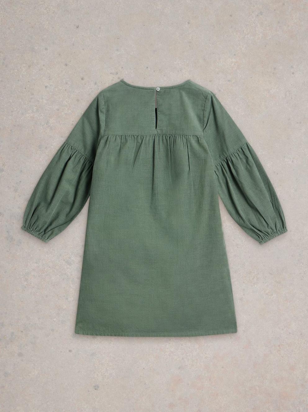 Girls Embroidered Needlecord Dress in LGT TEAL - FLAT BACK