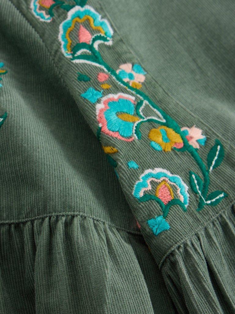Girls Embroidered Needlecord Dress in LGT TEAL - FLAT DETAIL