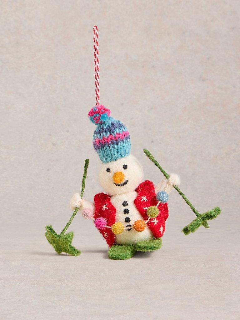 Skiing Snowman Hanging Dec in WHITE MLT - FLAT FRONT