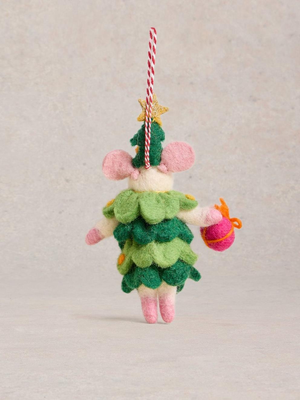 Xmas Tree Mouse Hanging Dec in GREEN MLT - FLAT DETAIL