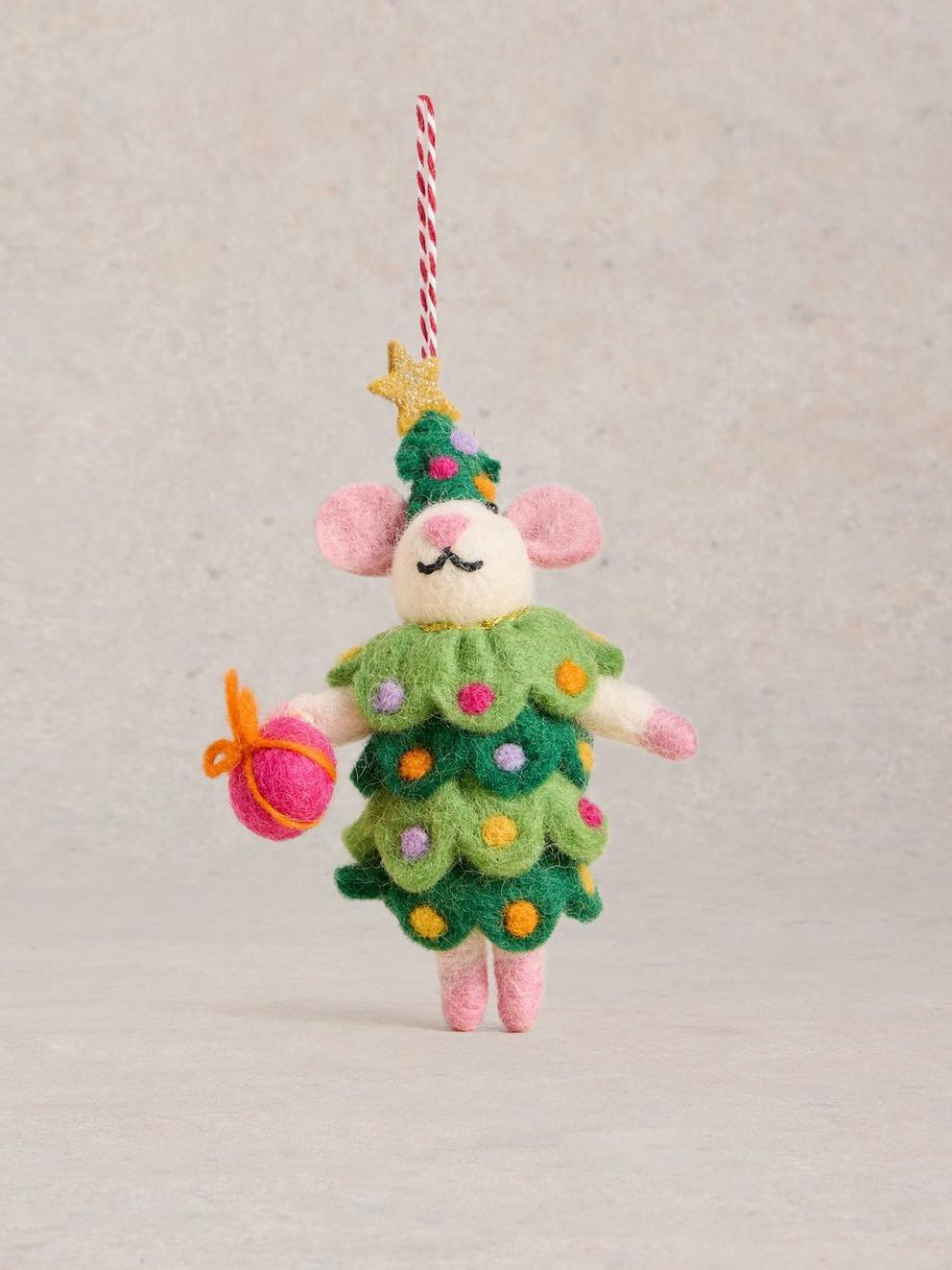 Xmas Tree Mouse Hanging Dec in GREEN MLT - FLAT FRONT