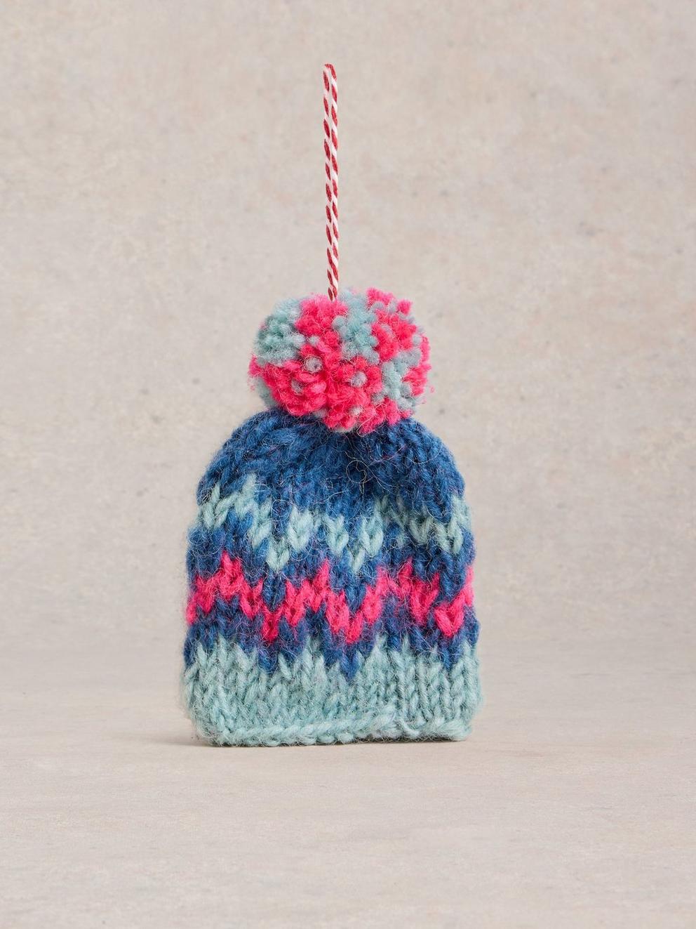 Knitted Hat Hanging Dec in TEAL MLT - FLAT DETAIL