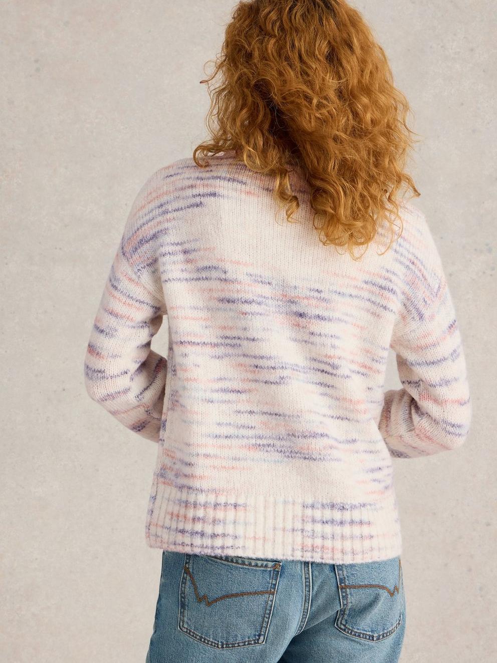 BELLA BUTTON JUMPER in IVORY MLT - MODEL BACK