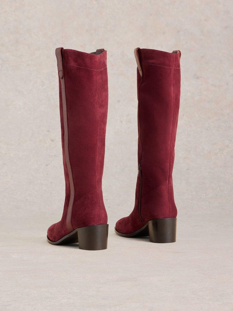 Izzy Suede Knee High Boot in DK RED - FLAT BACK