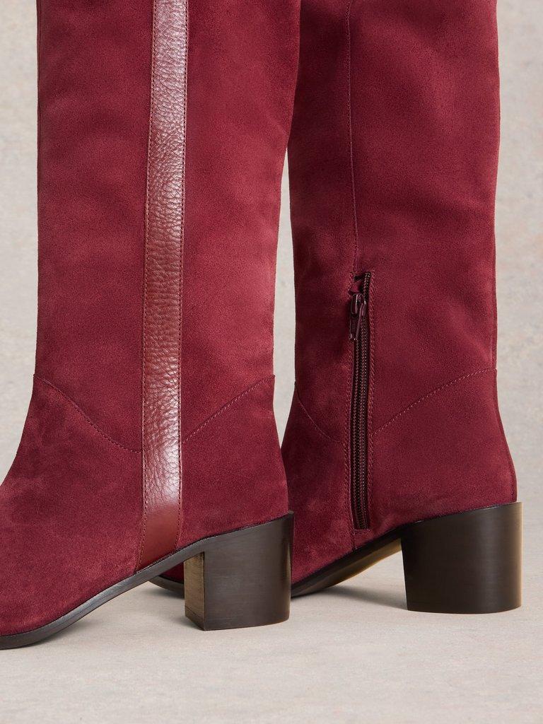 Izzy Suede Knee High Boot in DK RED - FLAT DETAIL