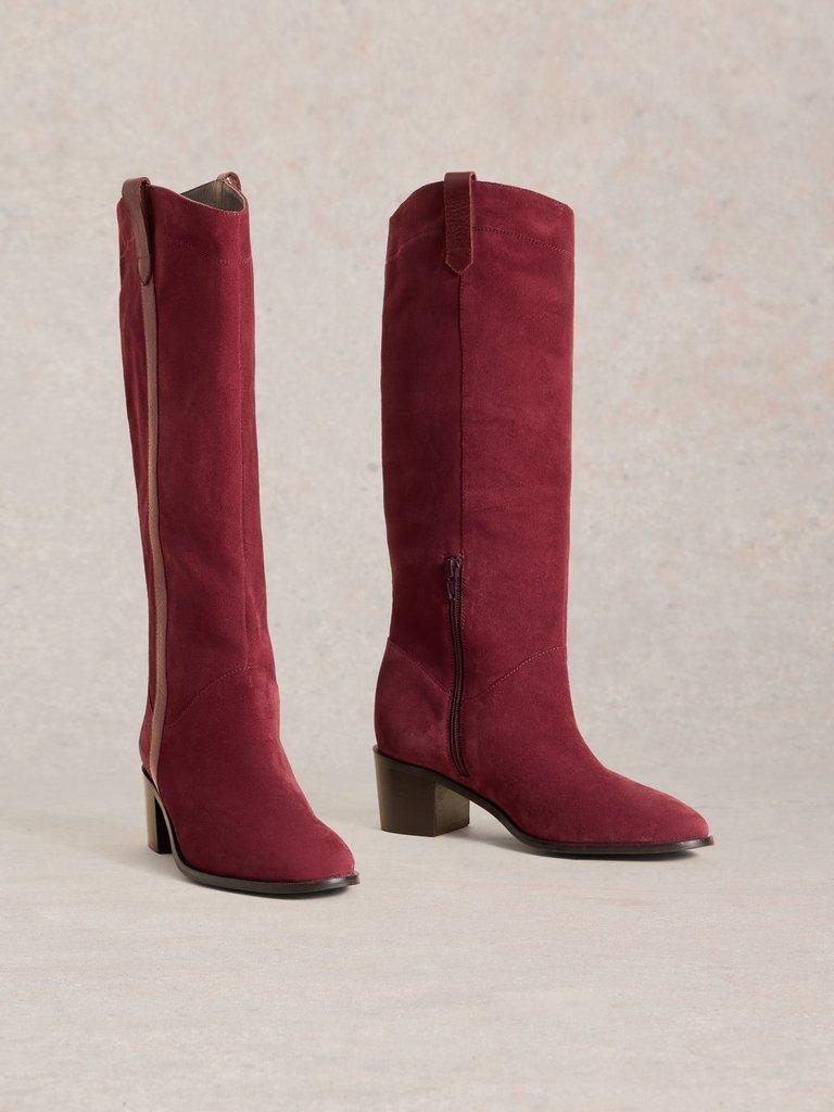 Izzy Suede Knee High Boot in DK RED - FLAT FRONT