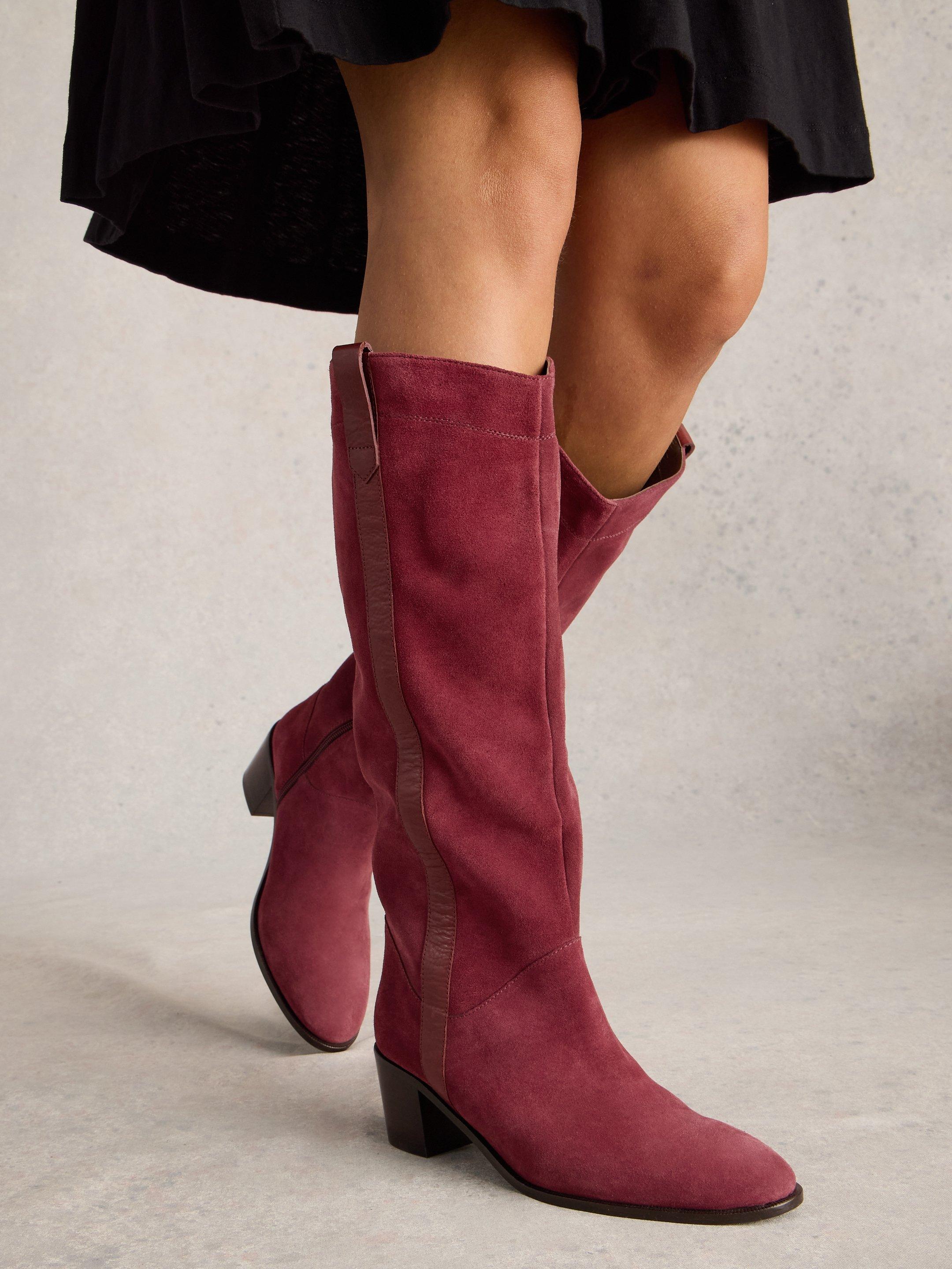 Izzy Suede Knee High Boot in DK RED White Stuff