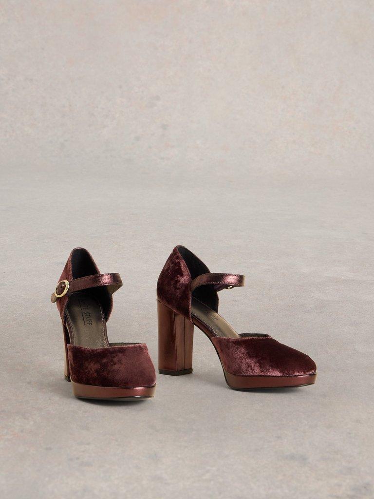 Priscilla Velvet Platform Shoe in DK PLUM - FLAT FRONT