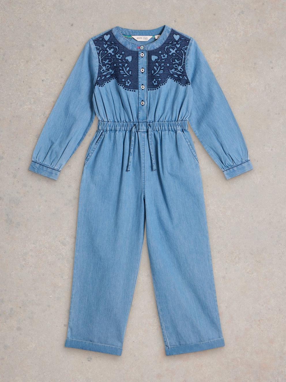 Girls Chambray Jumpsuit in CHAMB BLUE - FLAT FRONT