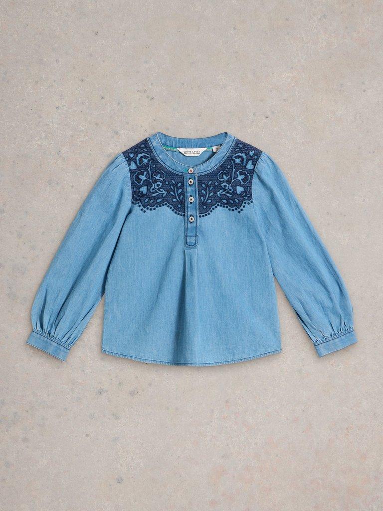 Girls Chambray Top in CHAMB BLUE - FLAT FRONT