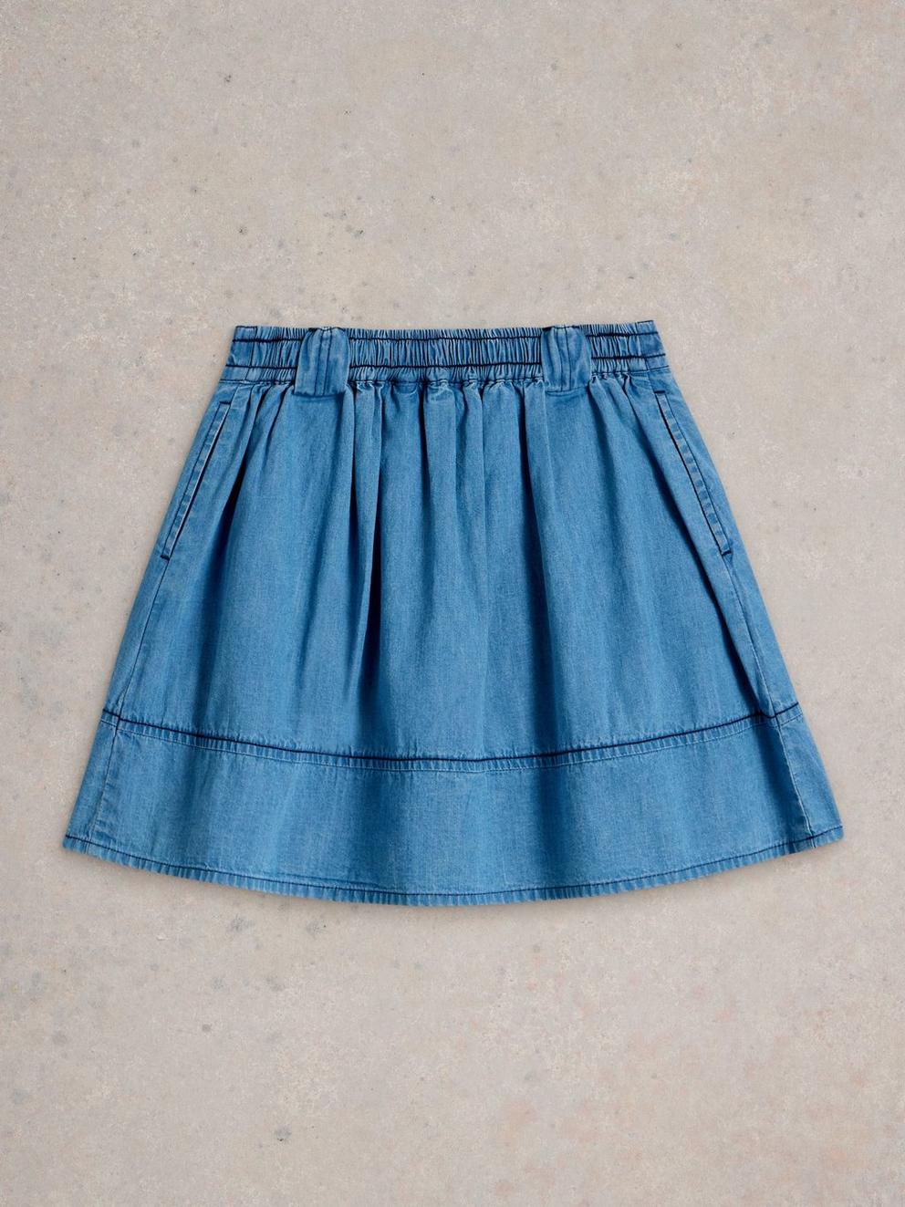 Girls Chambray Skirt in CHAMB BLUE - FLAT BACK