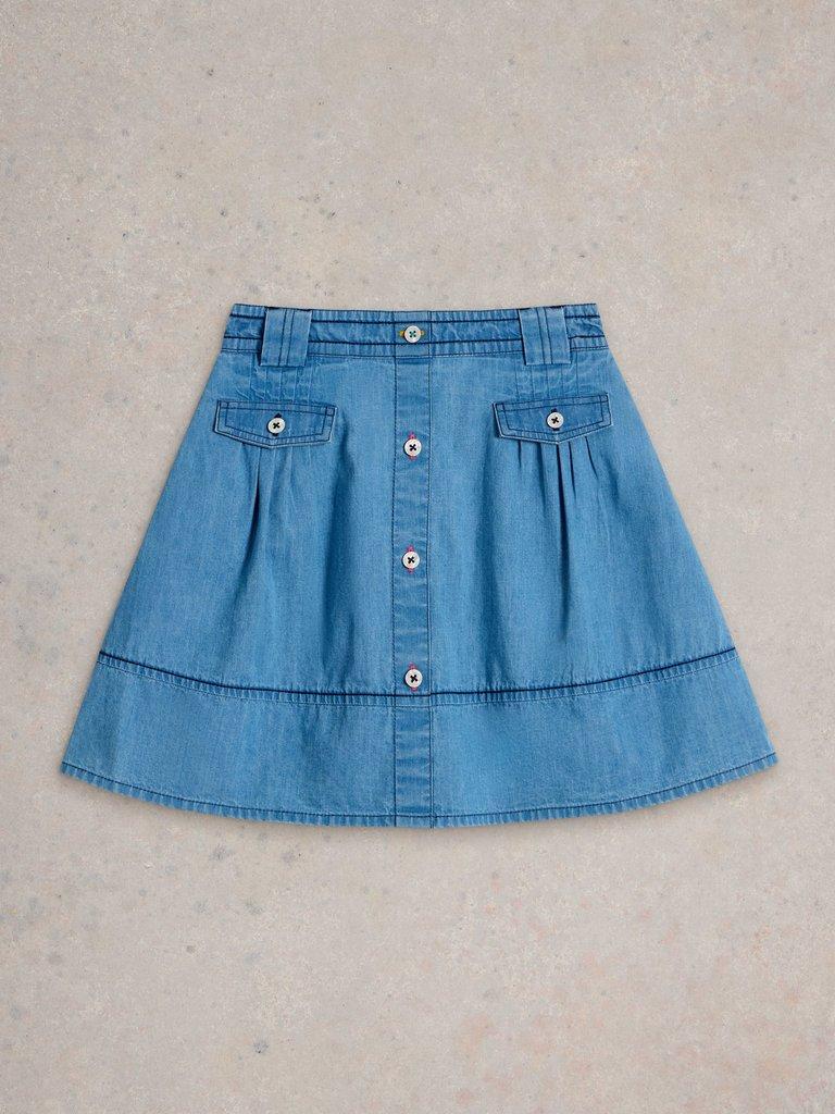 Girls Chambray Skirt in CHAMB BLUE - FLAT FRONT