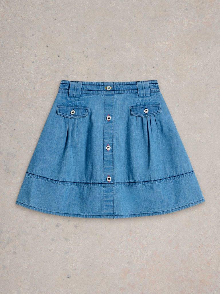 Chambray Skirt in CHAMB BLUE - FLAT FRONT