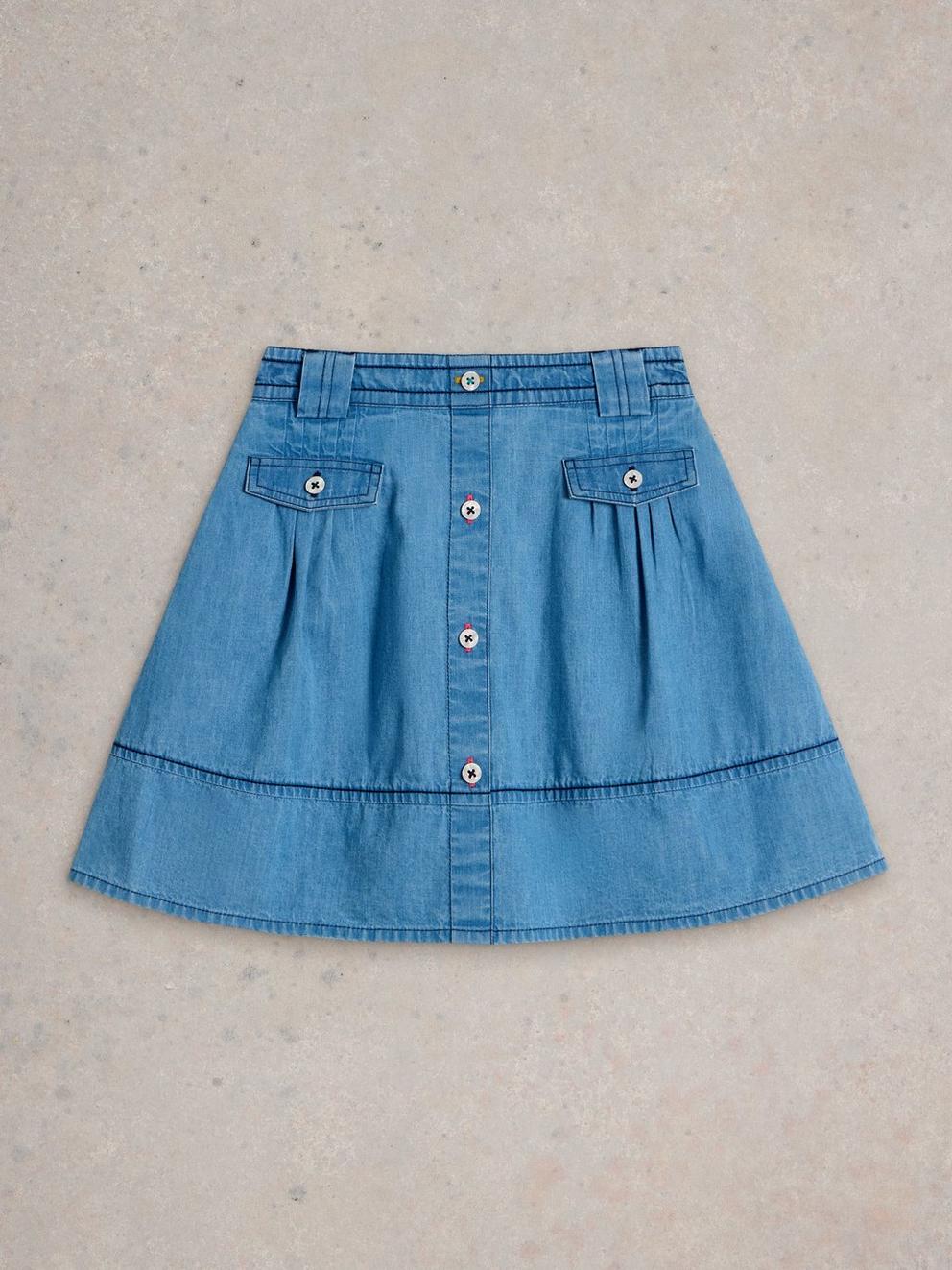 Girls Chambray Skirt in CHAMB BLUE - FLAT FRONT