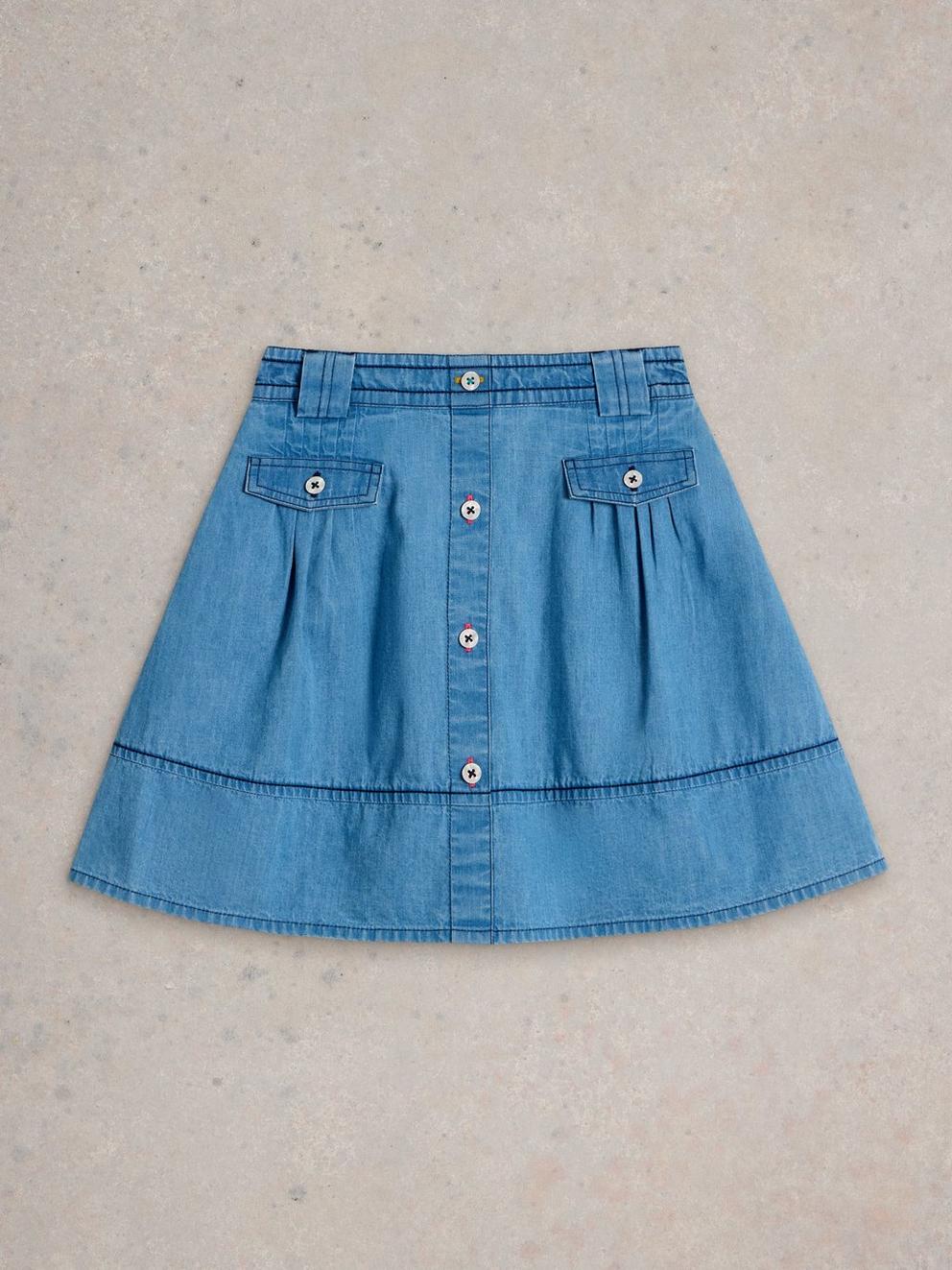 Chambray Skirt in CHAMB BLUE - FLAT FRONT