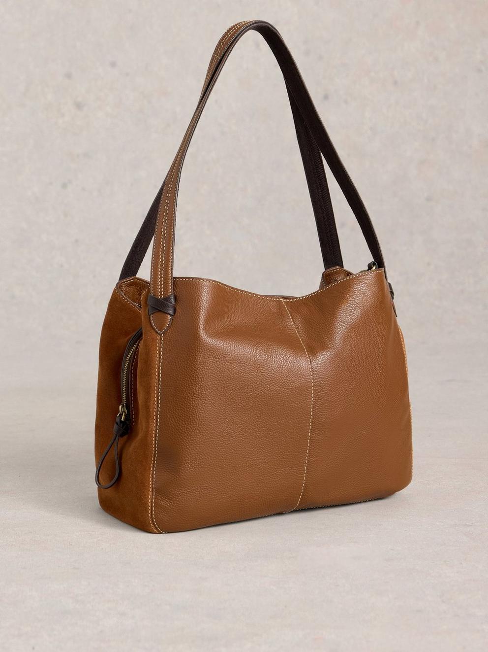 Hettie Leather Zip Tote in MID TAN - FLAT BACK