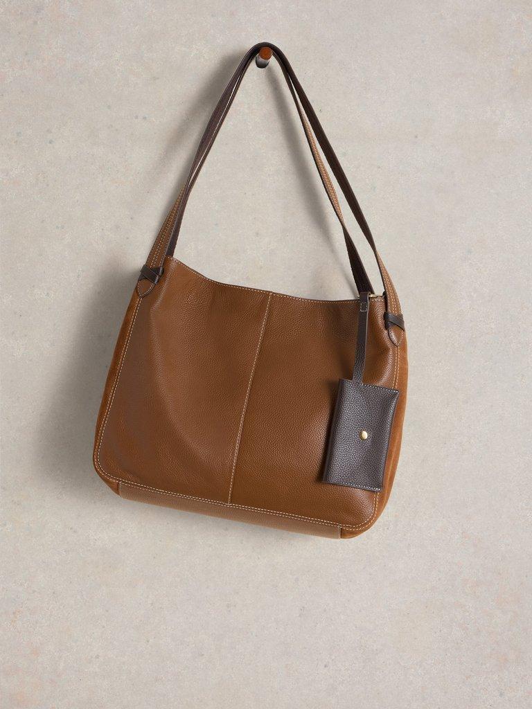 Hettie Leather Zip Tote in MID TAN - FLAT FRONT