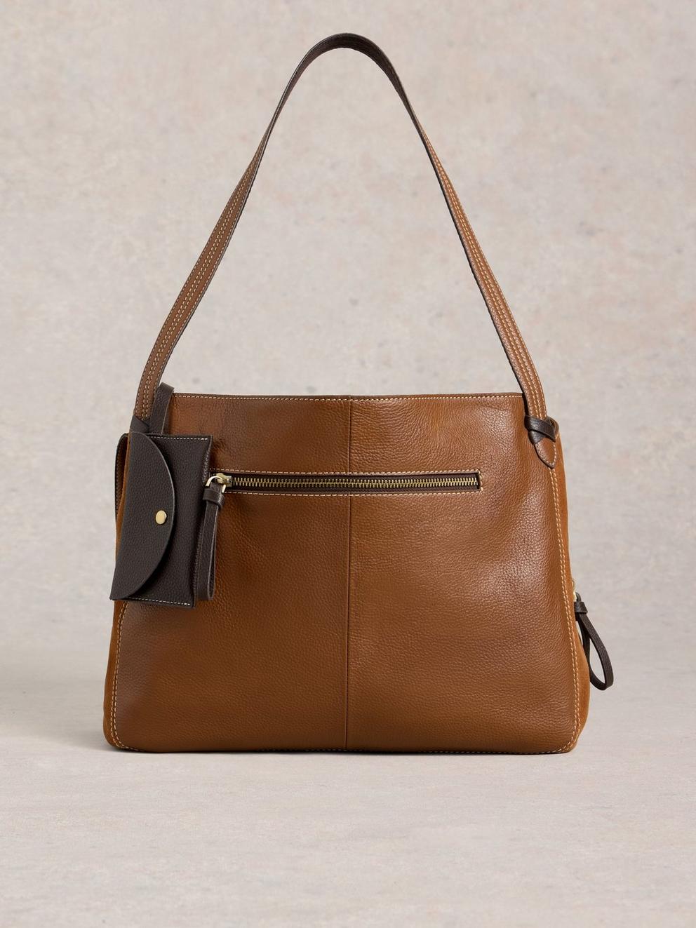 Hettie Leather Zip Tote in MID TAN - LIFESTYLE