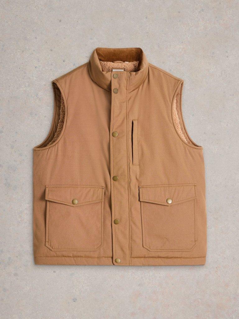 Canvas Gilet in MID TAN - FLAT FRONT