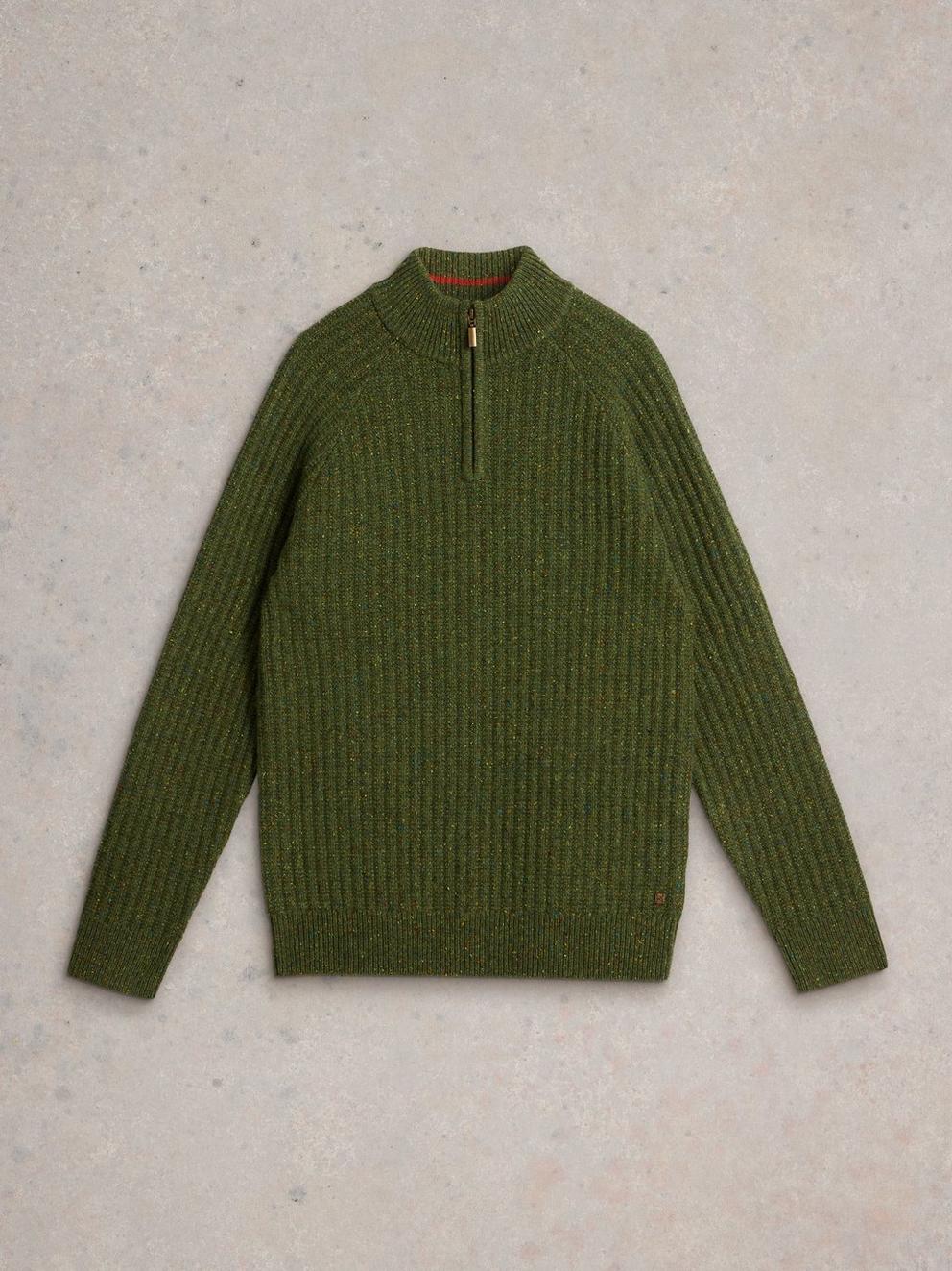 Chunky Funnel Neck Wool Jumper in GREEN MLT - FLAT FRONT