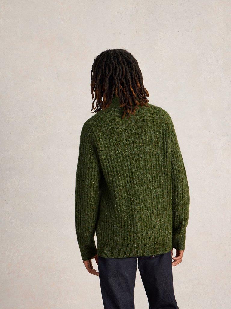 Chunky Funnel Neck Wool Jumper in GREEN MLT - MODEL BACK