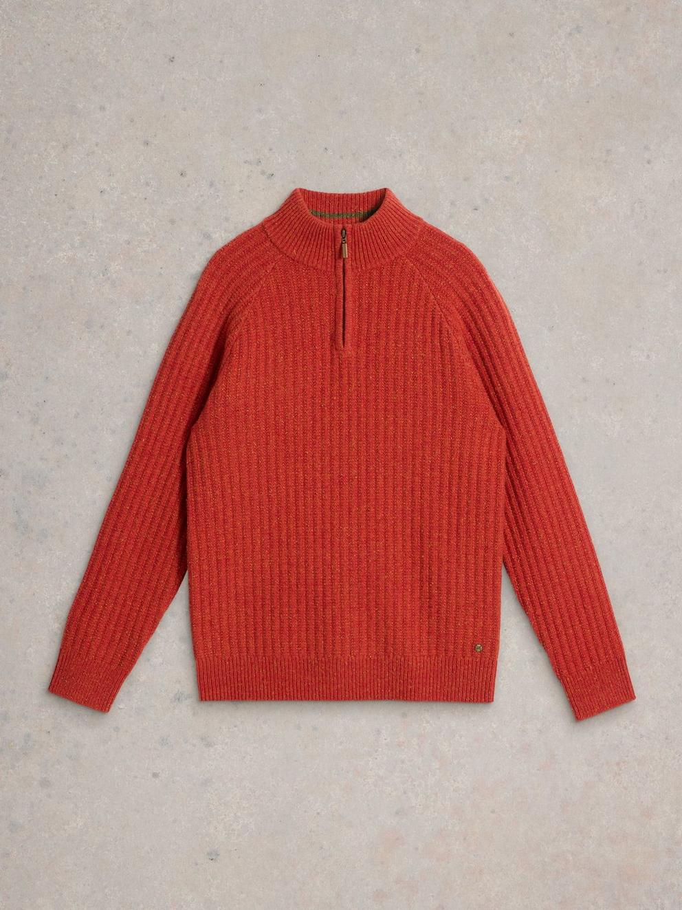 Chunky Funnel Neck Wool Jumper in ORANGE MLT - FLAT FRONT