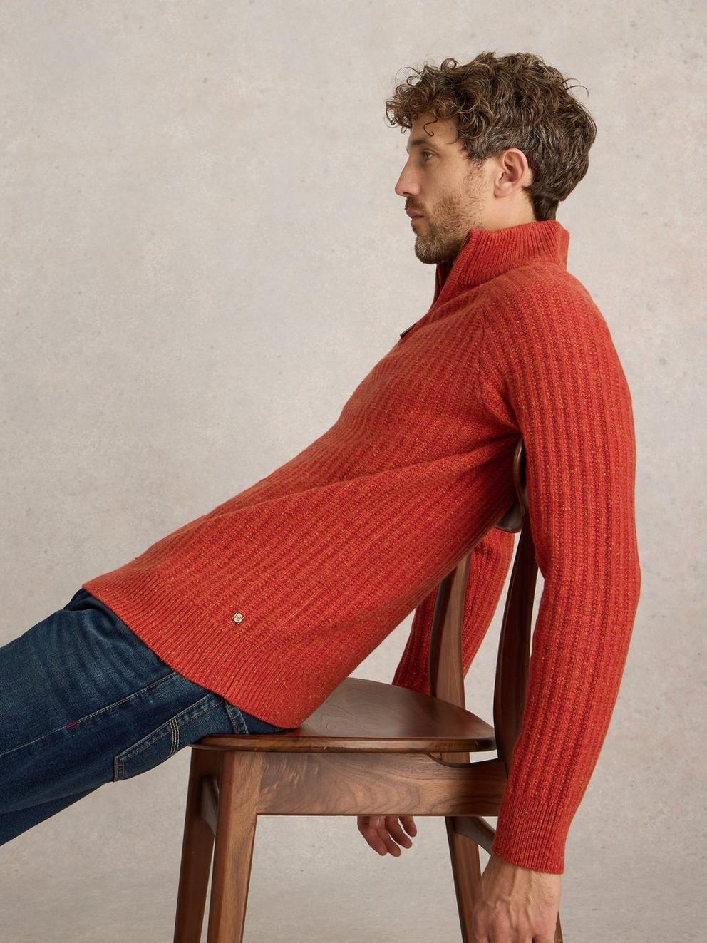 Chunky Funnel Neck Wool Jumper in ORANGE MLT - LIFESTYLE