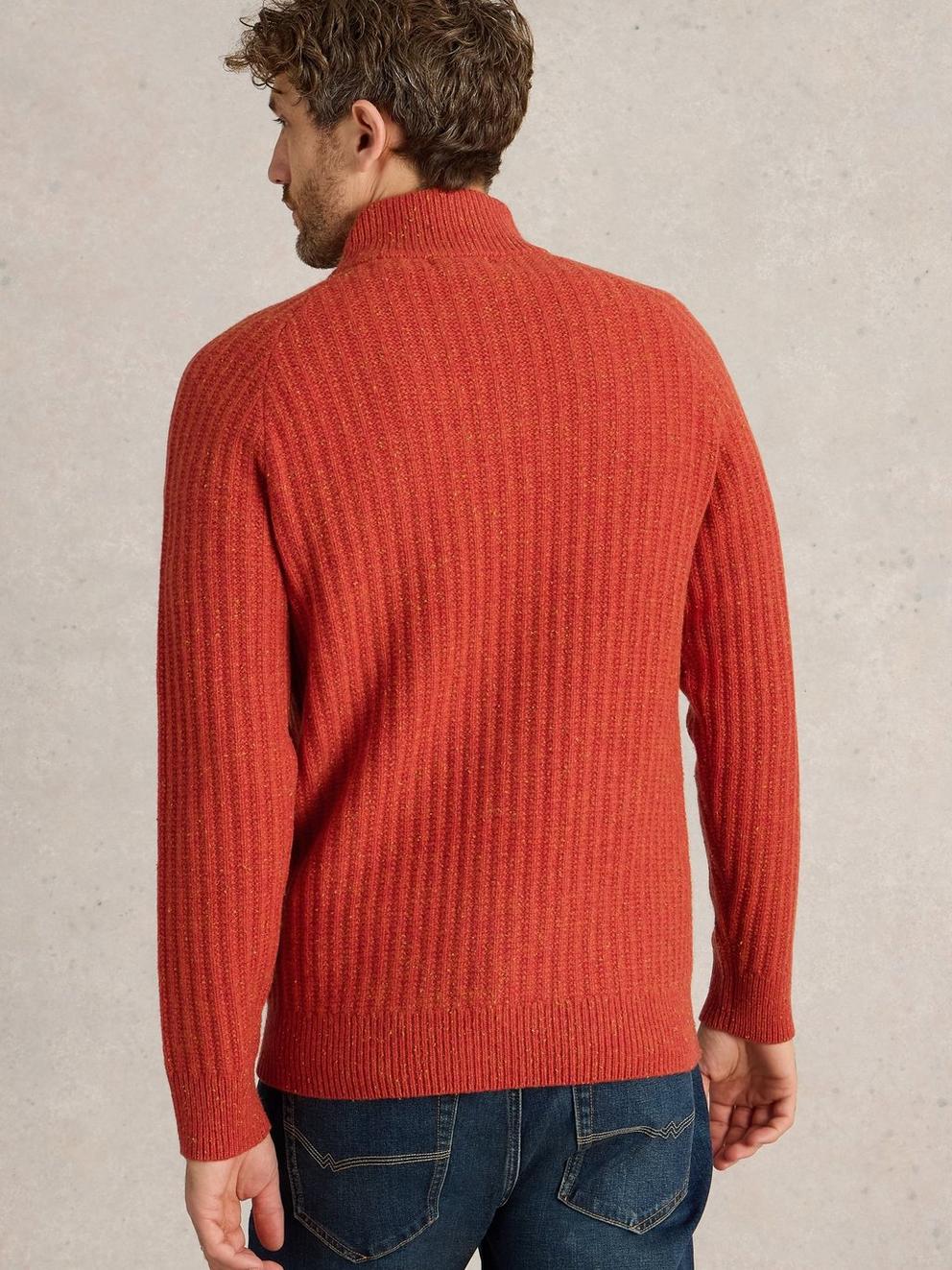 Chunky Funnel Neck Wool Jumper in ORANGE MLT - MODEL BACK