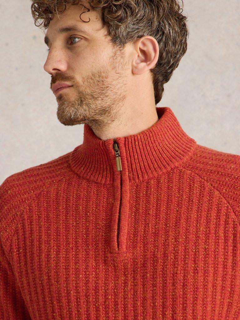 Chunky Funnel Neck Wool Jumper in ORANGE MLT - MODEL DETAIL