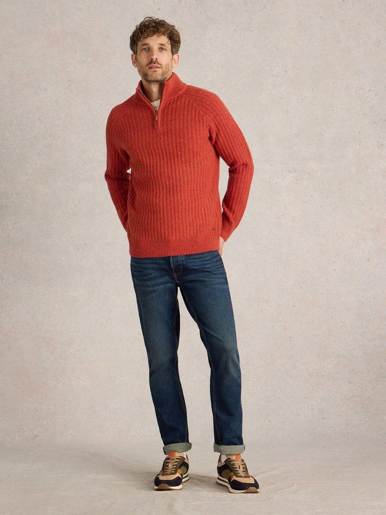 Chunky Funnel Neck Wool Jumper in ORANGE MLT - MODEL FRONT