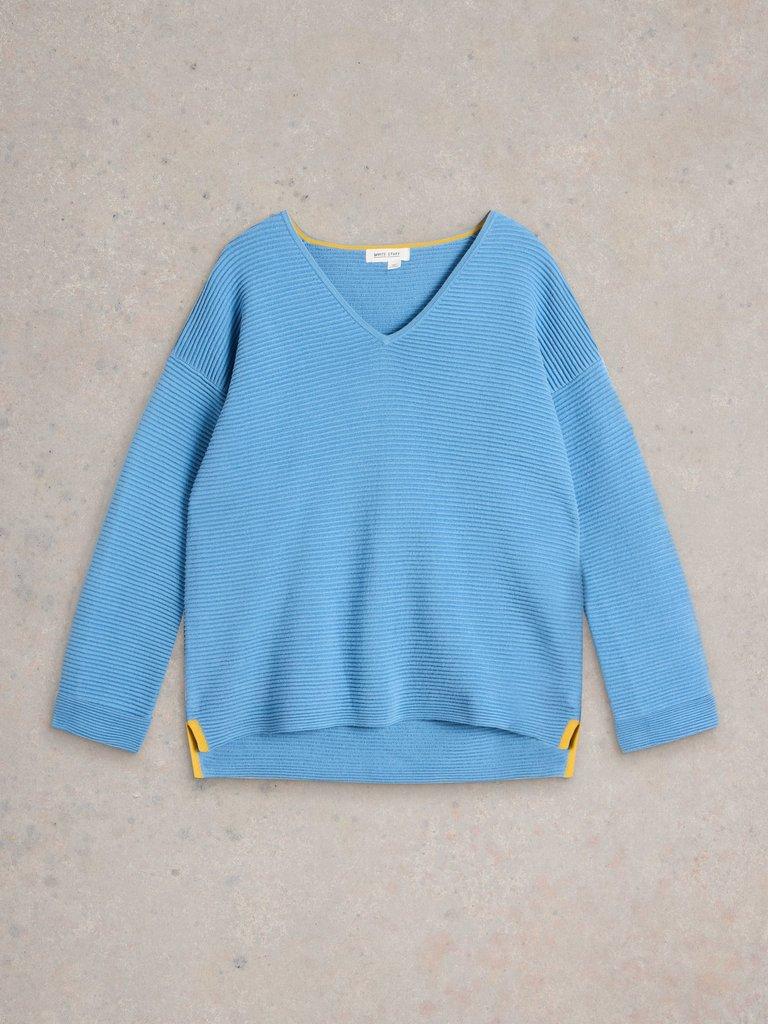 JANA V NECK JUMPER in MID BLUE - FLAT FRONT